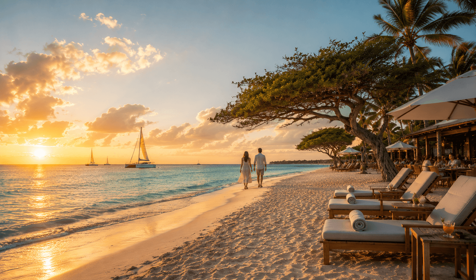 Eagle Beach with white sand and calm turquoise water, Aruba