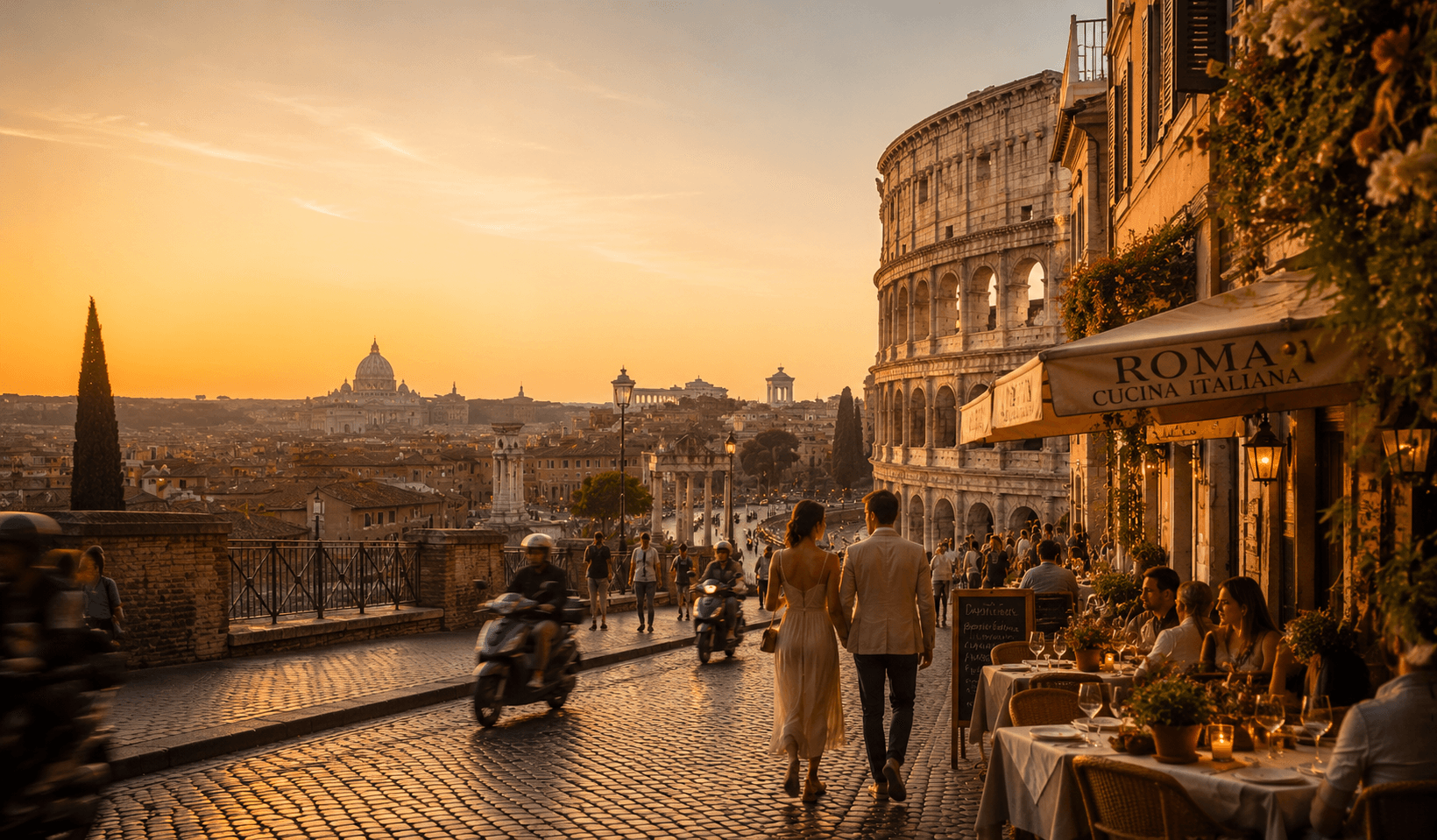 The Colosseum at golden hour, Rome, Italy