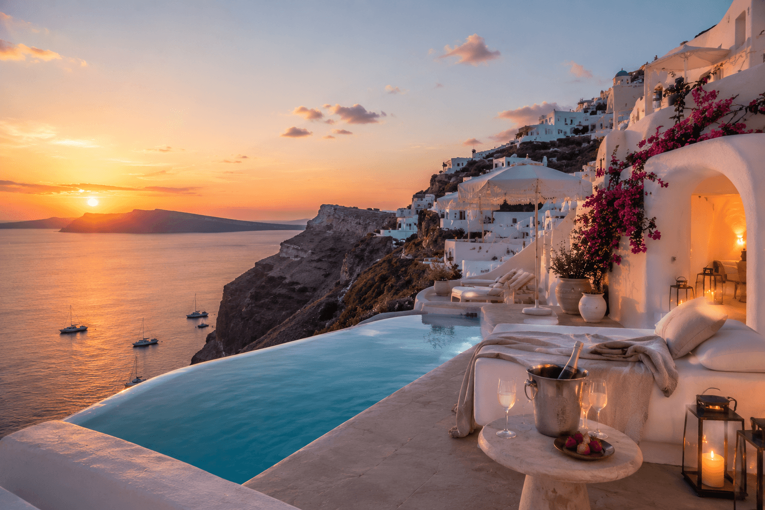 Cave villa with private plunge pool overlooking the caldera in Santorini, Greece